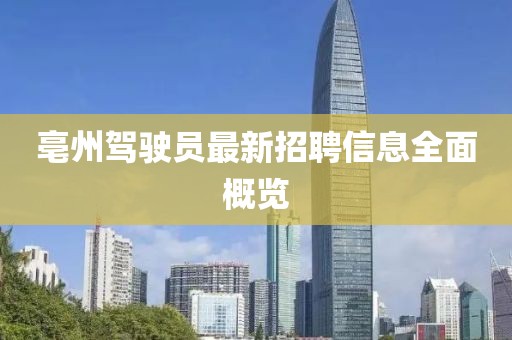 亳州驾驶员最新招聘信息全面概览