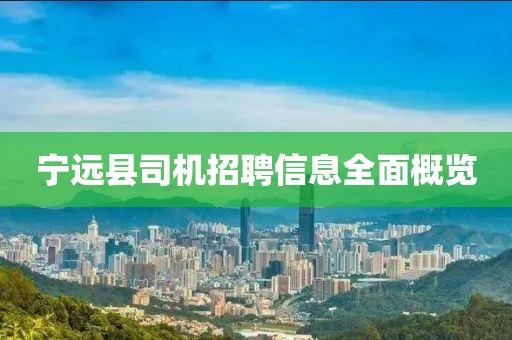 宁远县司机招聘信息全面概览