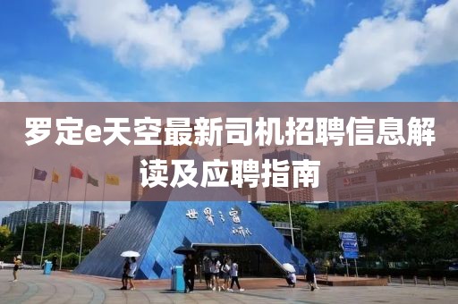 罗定e天空最新司机招聘信息解读及应聘指南